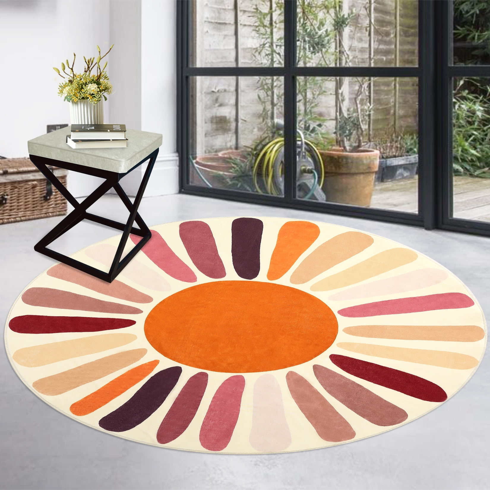 Hasoo 4' x 4' Round Rug Colorful Washable Circle Area Rug Sun Print ...