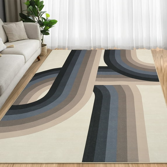 Hasoo 4' x 6' Area Rug for Living Room Vintage Rug Non Slip Throw Rugs Simple Abstract Geometric Indoor Carpet, Gray Brown