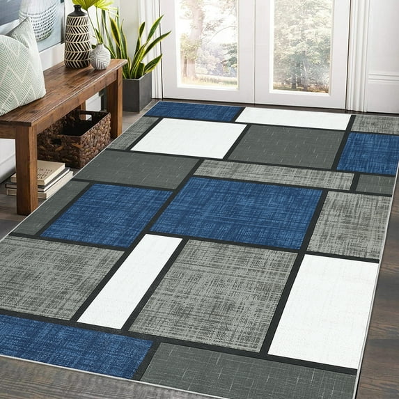 Hasoo 4' x 6' Dark Blue Splicing Color Blocks Carpet Area Rug Children's Room Living Room Bedroom Home Play Decoration Large Floor Mat