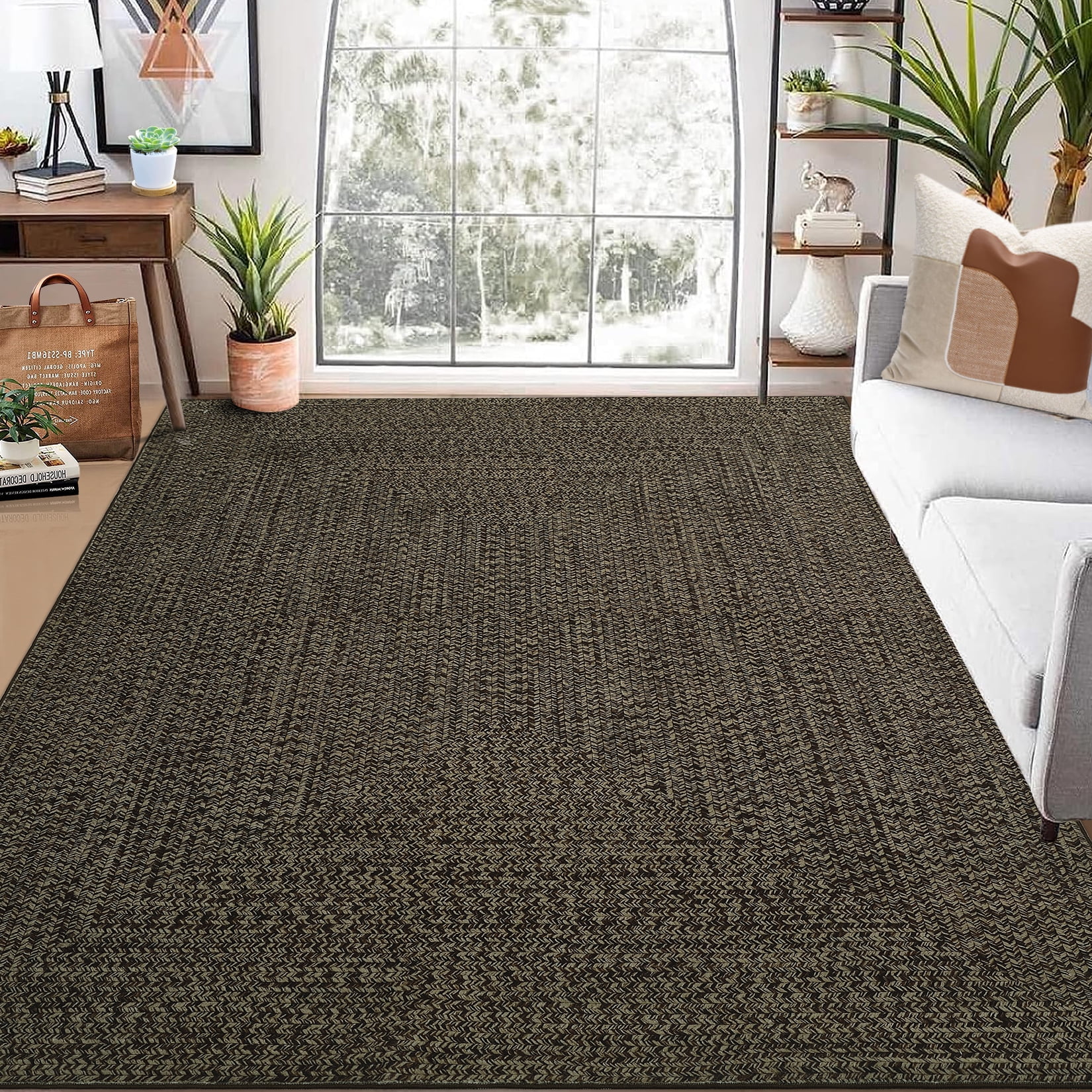 Hasoo 4' x 6' Modern Rug for Living Room Bedroom Braided Pattern Non-slip Soft Indoor Carpet, Brown