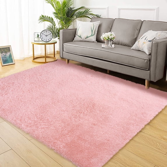 Hasoo 4' x 6' Shag Rug for Living Room, Fluffy Washable Rug for Bedroom, Nursery, Teen Bedroom Decor, Pink