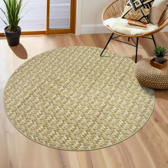 Hasoo 4ft Round Bedroom Rug Washable Entryway Circle Carpet Modern Solid Dining Room Throw Rug, Camel