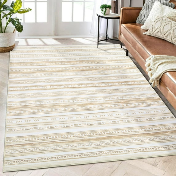 Hasoo 5' x 7' Area Rug Boho Foldable Oriental Vintage Distressed Rug Traditional Carpet for Living Room Bedroom Beige