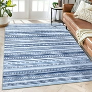 Hasoo 5' x 7' Area Rug Boho Foldable Oriental Vintage Distressed Rug Traditional Carpet for Living Room Bedroom Blue