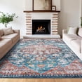 thumbnail image 1 of Hasoo 5' x 7' Area Rug for Living Room Boho Vintage Rug Non Slip Throw Rugs Floral Bedroom Rug, Blue/Pink, 1 of 6