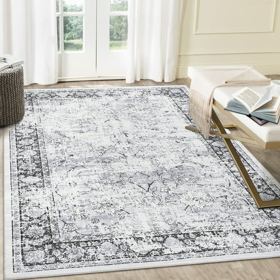 Hasoo 5' x 7' Area Rug for Living Room Boho Vintage Rug Non Slip Throw Rugs Floral Indoor Carpet, Gray