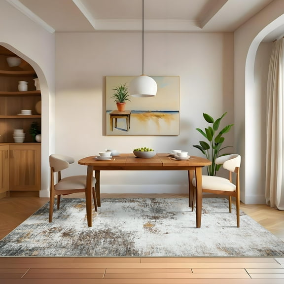 Hasoo 5' x 7' Area Rug for Living Room Border Modern Rug Non Slip Abstract Bedroom Carpet, Brown