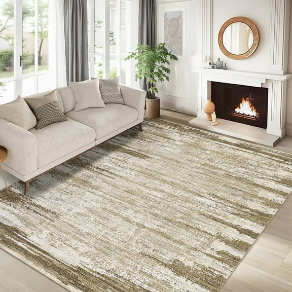 Hasoo 5' x 7' Area Rug for Living Room Border Modern Rug Non Slip Abstract Bedroom Carpet, Brown