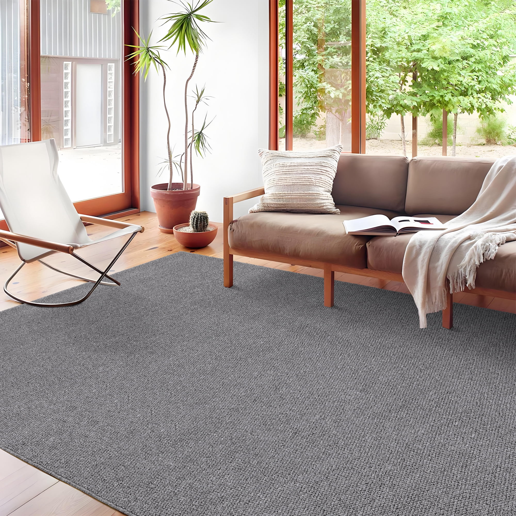 Hasoo 5' x 7' Area Rug for Living Room Solid Textured Vintage Rug Non Slip Throw Rugs Indoor Carpet, Gray