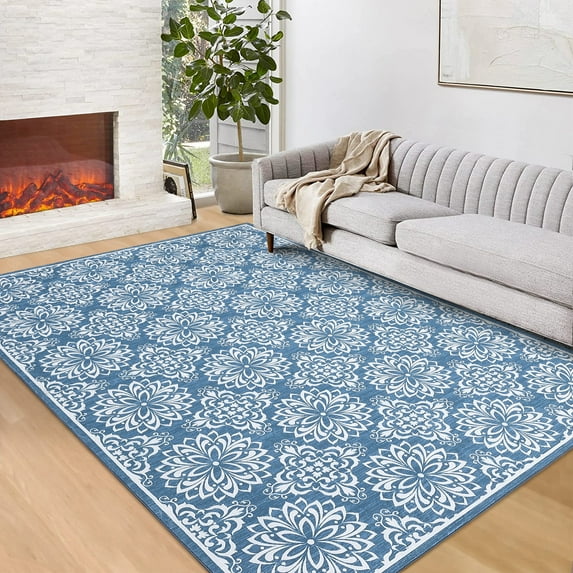 Hasoo 5' x 7' Area Rugs for Living Room Modern Austere European Area Rugs Machine Washable Rugs Bedroom Dining Room Kitchen Carpet Blue