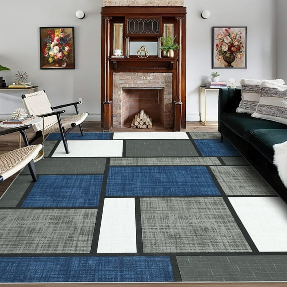 Hasoo 5' x 7' Dark Blue Splicing Color Blocks Carpet Area Rug Living Room Bedroom Home Play Decoration Large Floor Mat