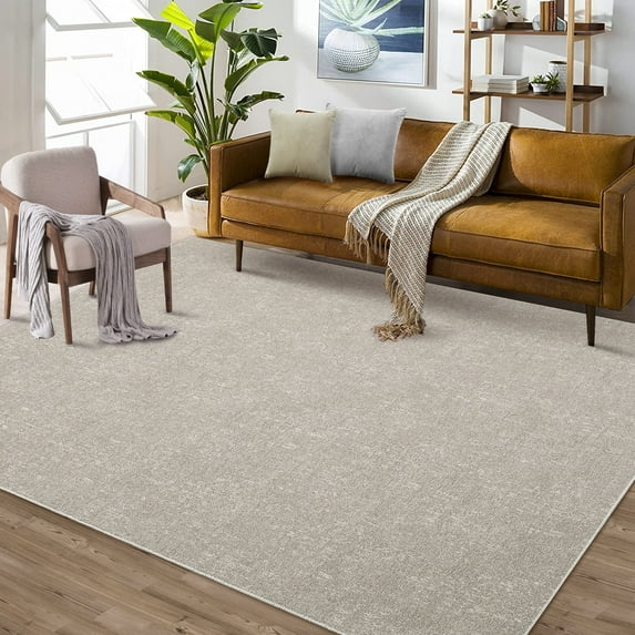 Hasoo 5' x 7' Machine Washable Rug Farmhouse Solid Jacquard Textured Area Rug Contemporary Non-Shedding Stain Resistant Floor Carpet for Dining Room Office, Taupe