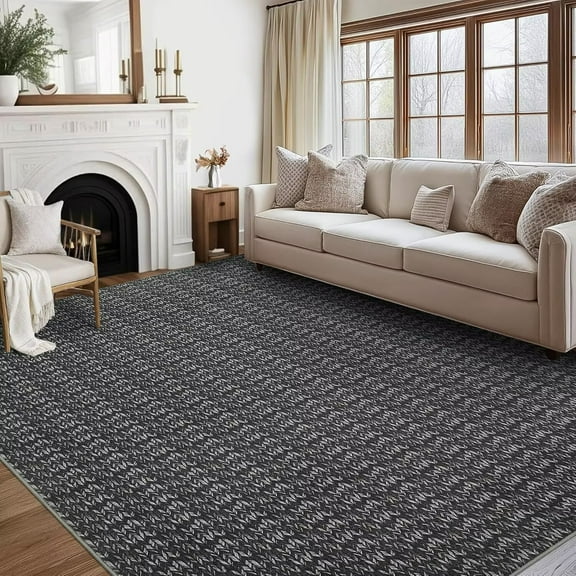 Hasoo 5' x 7' Modern Rugs for Bedroom Imitation Braided Pattern Soft Geometric Living Room Carpet, Black