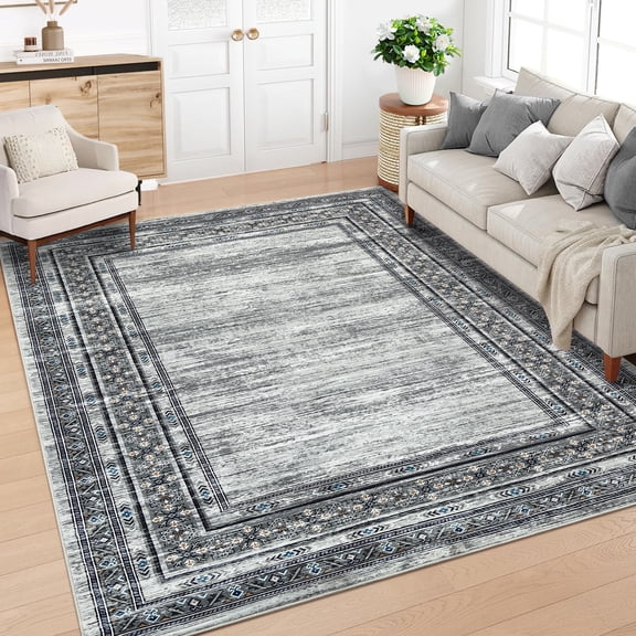 Hasoo 5' x 7' Modern Rug for Living Room Soft Geometric Non Slip Stain Resistant Indoor Carpet, Grayish Green