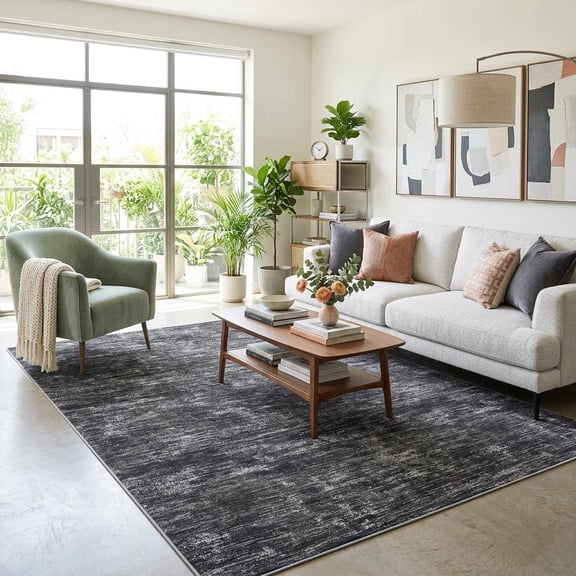 Hasoo 5' x 7' Modern Solid Neutral Dark Gray Area Rug for Dining Room Living Room Lightweight Washable Indoor Carpet Room Decor