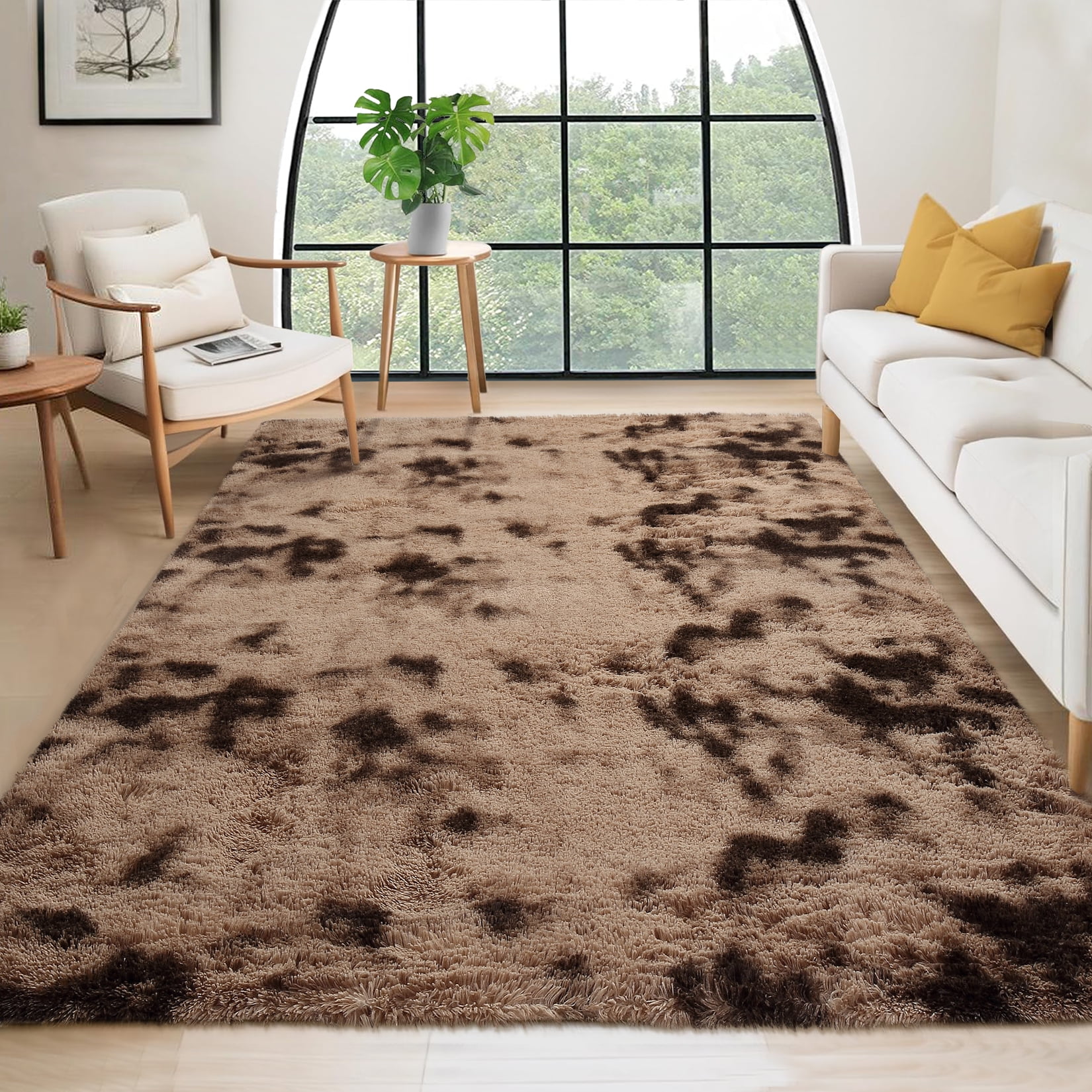 Hasoo 5' x 8' Fluffy Shaggy Soft Area Rug for Living Room Dorm Home Decor Aesthetic, Brown