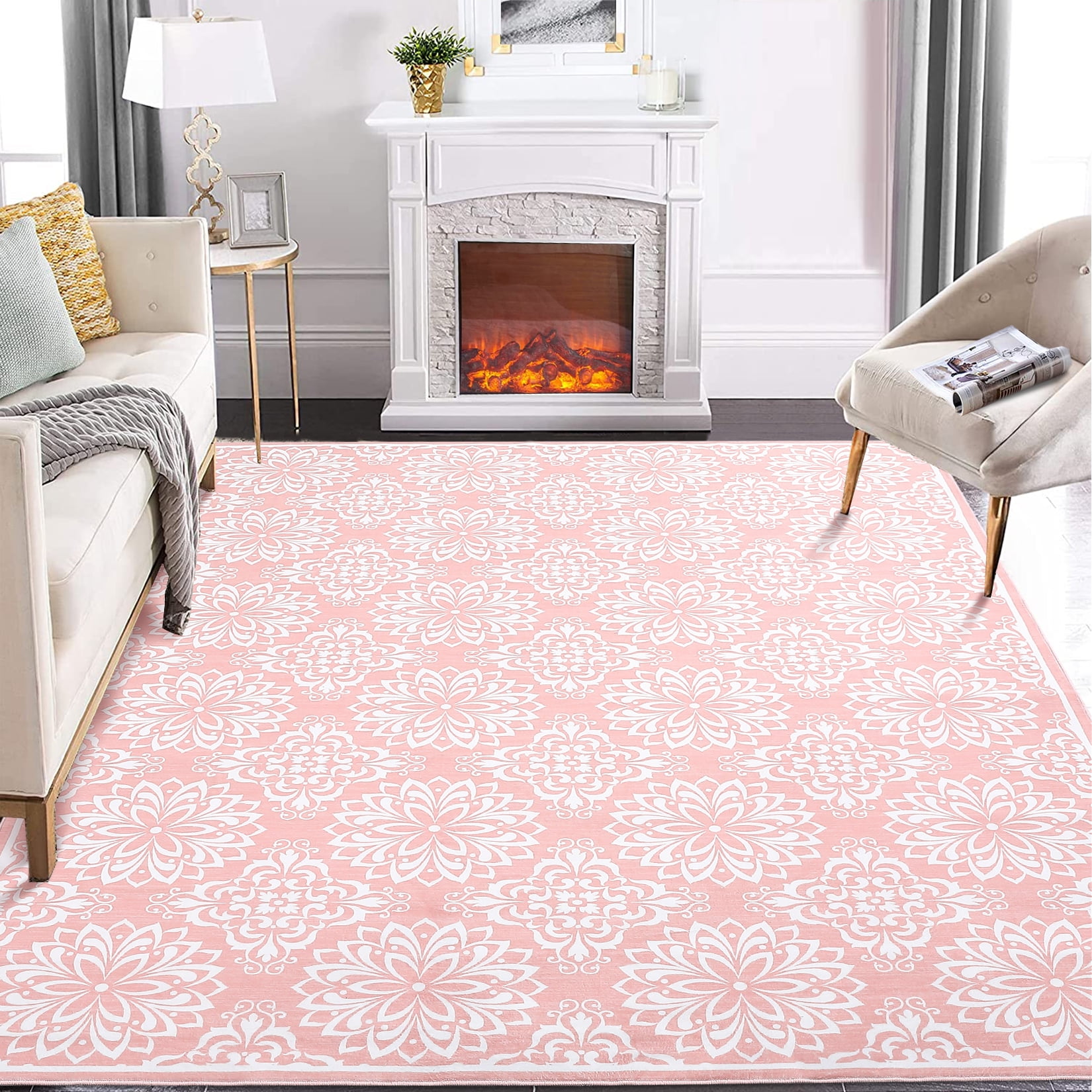 Hasoo 6' x 9' Area Rugs for Living Room Modern Austere European Area Rugs Machine Washable Rugs Bedroom Dining Room Kitchen Carpet Pink