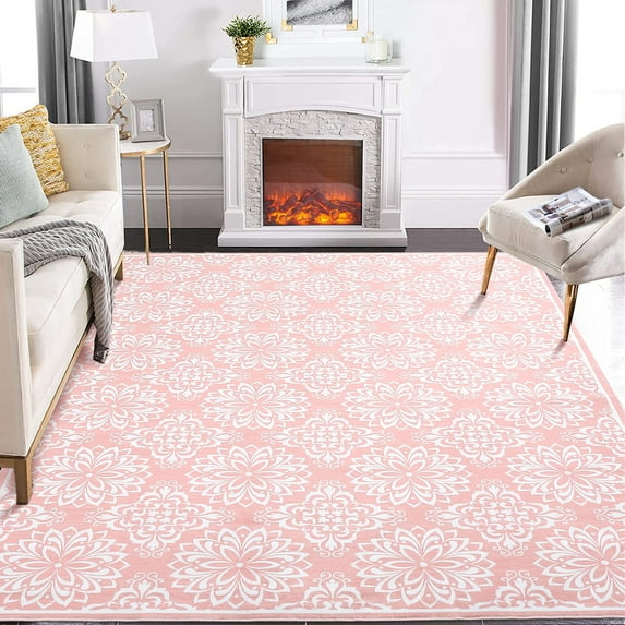 Hasoo 6' x 9' Area Rugs for Living Room Modern Austere European Area Rugs Machine Washable Rugs Bedroom Dining Room Kitchen Carpet Pink
