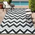 thumbnail image 1 of Hasoo 6' x 9' Black & White Outdoor Rug Plastic Straw Rug Bohemia Waterproof PP Tube Woven Picnic Mat for Patio Decor Porch Balcony Picnic Rug, 1 of 6