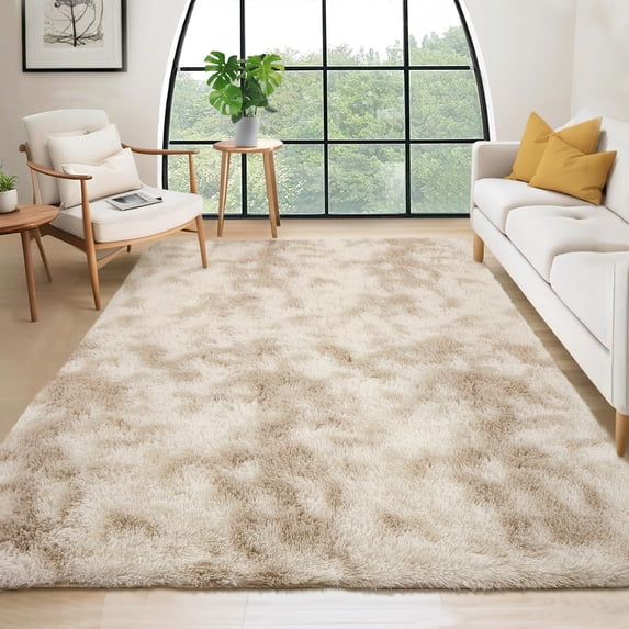 Hasoo 6' x 9' Fluffy Shaggy Soft Area Rug for Living Room Dorm Home Decor Washable Indoor Carpet, Light Khaki