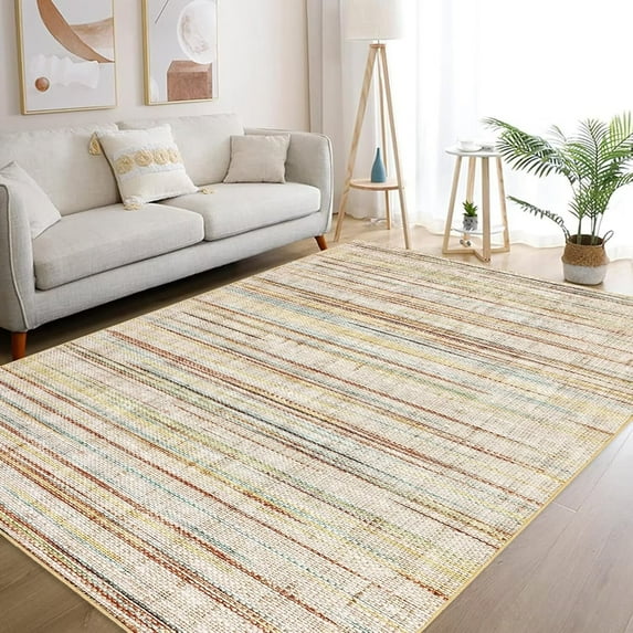 Hasoo 6' x 9' Modern Rugs for Bedroom Imitation Braided Pattern Soft Carpet, Rainbow Color