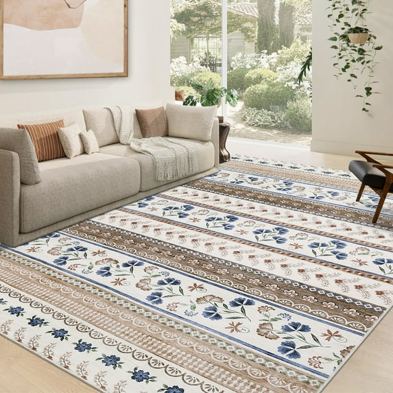 Hasoo 8' x 10' Area Rug Geometric Low Pile Carpet for Dorm Dining Room Home Decor Floral Pattern Indoor Rug, Pink Bown
