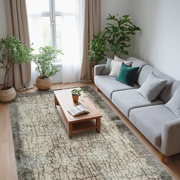 Hasoo 8' x 10' Area Rug for Living Room Abstract Non Slip Indoor Carpet, Brown