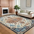 thumbnail image 1 of Hasoo 8' x 10' Area Rug for Living Room Boho Vintage Rug Non Slip Throw Rugs Floral Bedroom Rug, Blue/Orange, 1 of 5