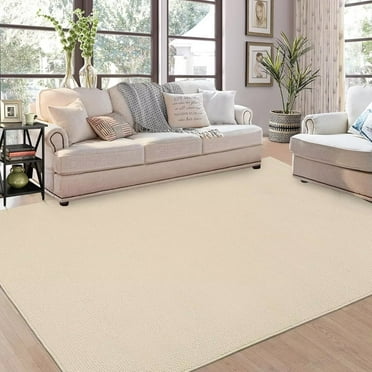 Hasoo 8' x 10' Area Rug for Living Room Solid Textured Vintage Rug Non Slip Throw Rugs Bedroom Rug, Cream