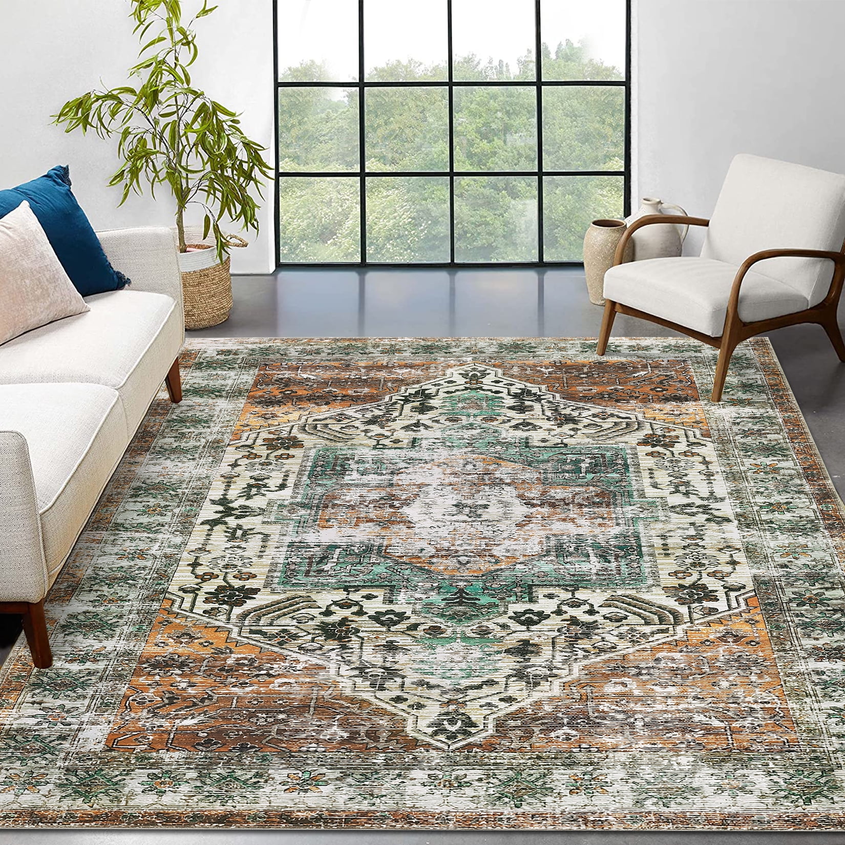 Hasoo 8' x 10' Area Rug for Living Room Vintage Anti-Slip Rug Washable ...