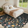 thumbnail image 1 of Hasoo 8' x 10' Area Rug for Living Room Washable Scalloped Rug Floral Pattern Non Shedding Indoor Decor Carpet, Black, 1 of 5