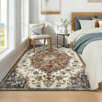 Hasoo 8' x 10' Area Rug for Living Room Washable Vintage Floral Non Shedding Indoor Decor Carpet, Red