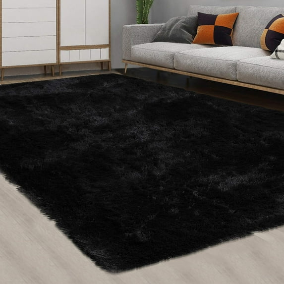 Hasoo 8' x 10' Area Rugs Shag Indoor Plush and Thick Faux Fur Shag Rug Non-Slip Carpet, Black
