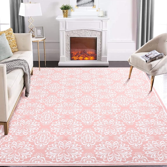 Hasoo 8' x 10' Area Rugs for Living Room Modern Austere European Area Rugs Machine Washable Rugs Bedroom Dining Room Kitchen Carpet Pink