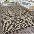 thumbnail image 1 of Hasoo 8' x 10' Black/Brown Outdoor Rug for Patio Decor Waterproof Plastic Straw Modern Geometric Carpet PP Tube Woven Portable Camping Mat for Picnic Balcony, 1 of 7