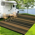 thumbnail image 1 of Hasoo 8' x 10' Black & Brown Outdoor Rug Plastic Straw Geometric Striped Carpet Waterproof PP Tube Woven Portable Mat for Patio Decor, Balcony, Picnic, 1 of 6