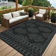 thumbnail image 1 of Hasoo 8' x 10' Black & Gray Outdoor Rug Plastic Straw Floral Carpet Waterproof PP Tube Woven Portable Mat for Patio Decor, Balcony, Picnic, 1 of 6