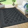 thumbnail image 1 of Hasoo 8' x 10' Black & Gray Outdoor Rug Plastic Straw Rug Bohemia Carpet Waterproof PP Tube Woven Portable Mat for Patio Decor, Balcony, Picnic, 1 of 7