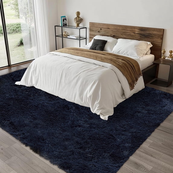 Hasoo 8' x 10' Large Area Rug High-Pile Plush Shag Rug Perfect for Living Rooms, Bedrooms, Dining Rooms, Dark Blue