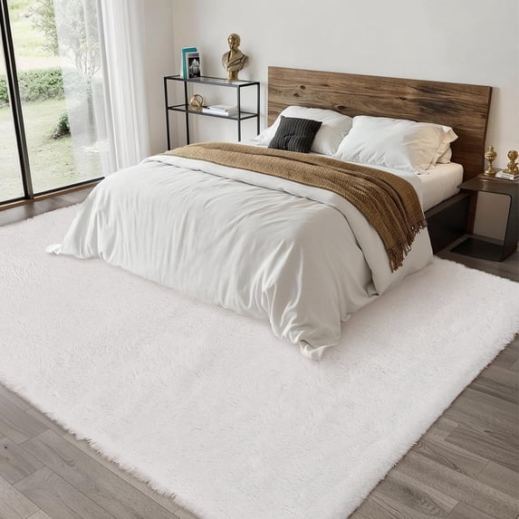 Hasoo 8' x 10' Large Area Rug High-Pile Plush Shag Rug Perfect for Living Rooms, Bedrooms, Dining Rooms, White