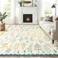 thumbnail image 1 of Hasoo 8' x 10' Large Area Rug for Living Room Durable Washable Floral Indoor Scallop Border Carpet Non Slip Rugs for Bedroom, Beige Blue, 1 of 6