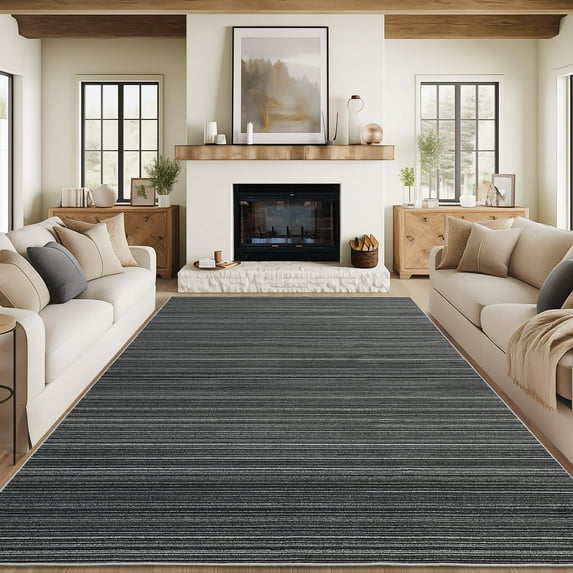 Hasoo 8' x 10' Non Slip Indoor Carpet Non Shed Area Rug for Living Room Black Washable Modern Geometric Rug