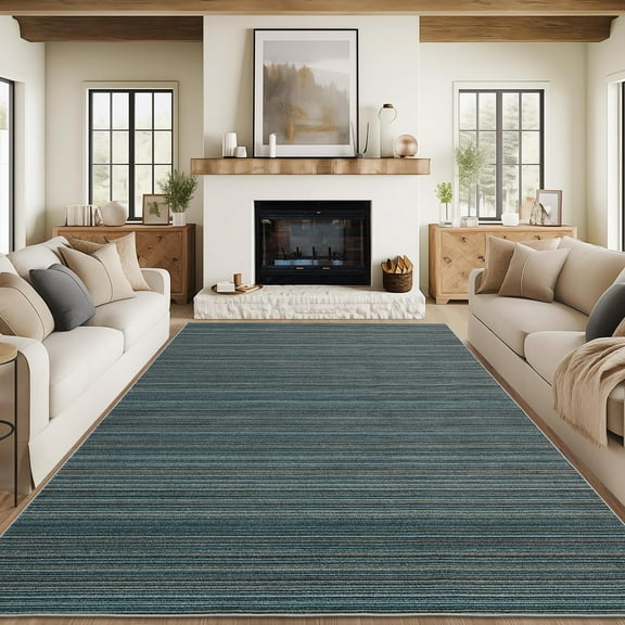 Hasoo 8' x 10' Non Slip Indoor Carpet Non Shed Area Rug for Living Room Blue Washable Modern Geometric Rug