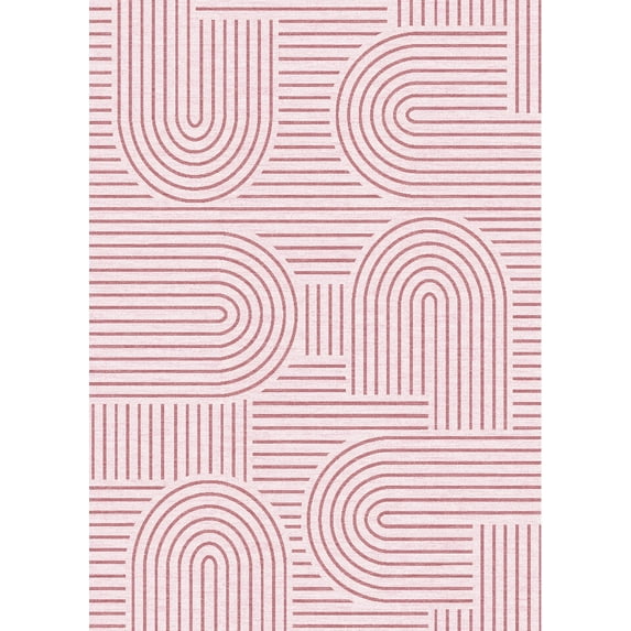 Hasoo 8' x 10' Non Slip Indoor Carpet Non Shed Area Rug for Living Room Pink Washable Modern Geometric Rug