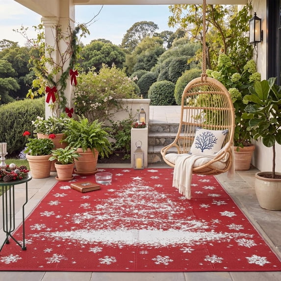 Eoutide Rugs Hasoo 8' x 10' Red Outdoor Holiday Area Rug Premium Plastic Christmas ...