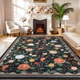 thumbnail image 1 of Hasoo 8' x 10' Washable Indoor Bedroom Carpet Modern Farmhouse Floral Area Rug for Living Room Dining Room, Black, 1 of 6