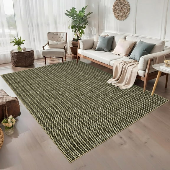 Hasoo 8x10 Rugs for Living Room Washable Modern Rugs Solid Imitation Braided Print Non Slip Indoor Carpet Bedroom Decor, Brown