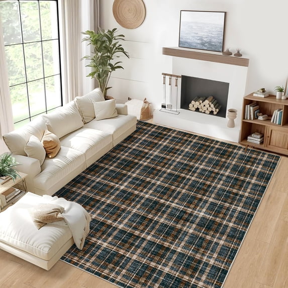 Hasoo 9' x 10' Bedroom Carpet Modern Checkered Pattern Indoor Black/Brown Area Rug for Living Room Dining Room