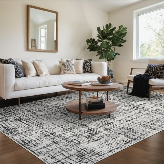 Hasoo 9' x 12' Abstract Area Rug for Living Room Dining Room Geometric Rug, Gray