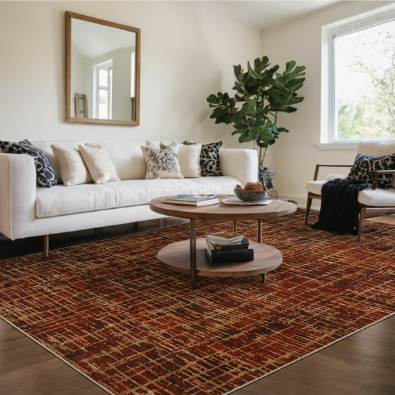 Hasoo 9' x 12' Abstract Area Rug for Living Room Dining Room Geometric Rug, Red